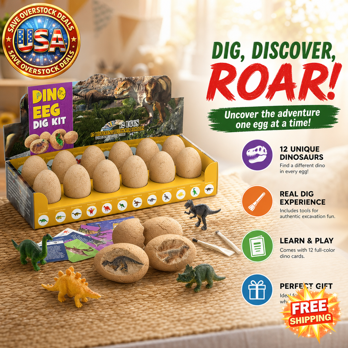 Dinosaur Egg Dig Kit - 12 Surprise Dinosaurs for Kids