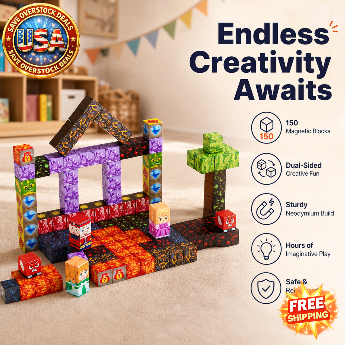 Magnetic Building Blocks Set, 150 PCS Dark Castle for Kids