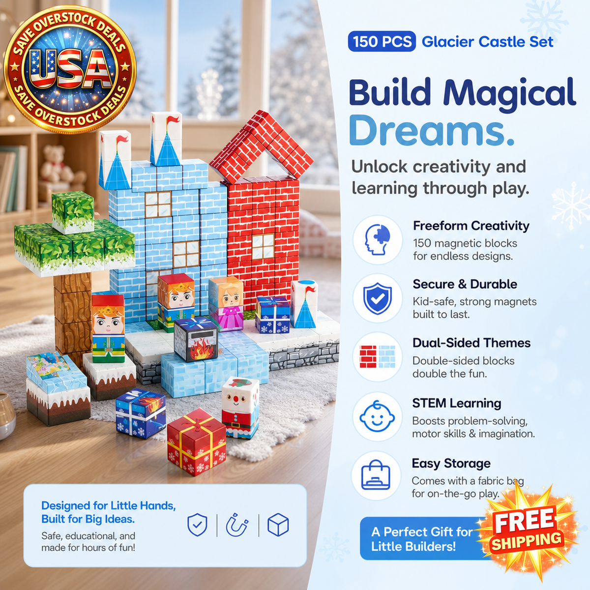 150 PCS Magnetic Building Blocks Glacier Castle Set for Kids