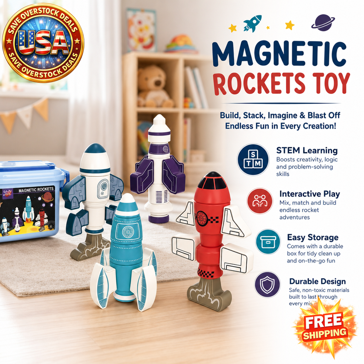 Magnetic Rockets Toy for Kids - STEM Educational Playset