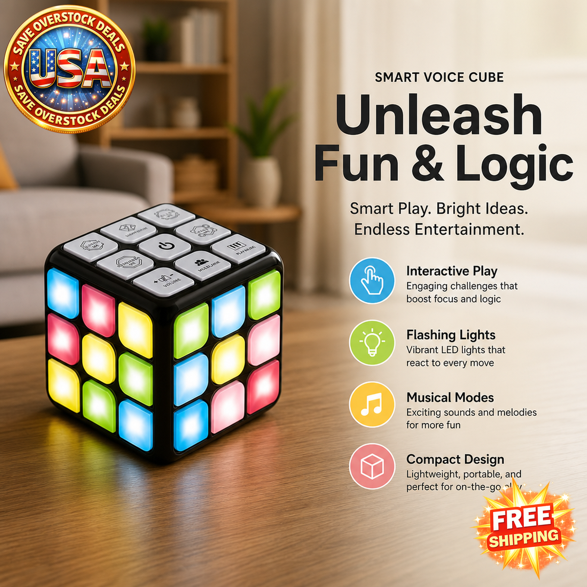 Smart Voice Cube 3X3 Electronic Flashing Cube for Kids