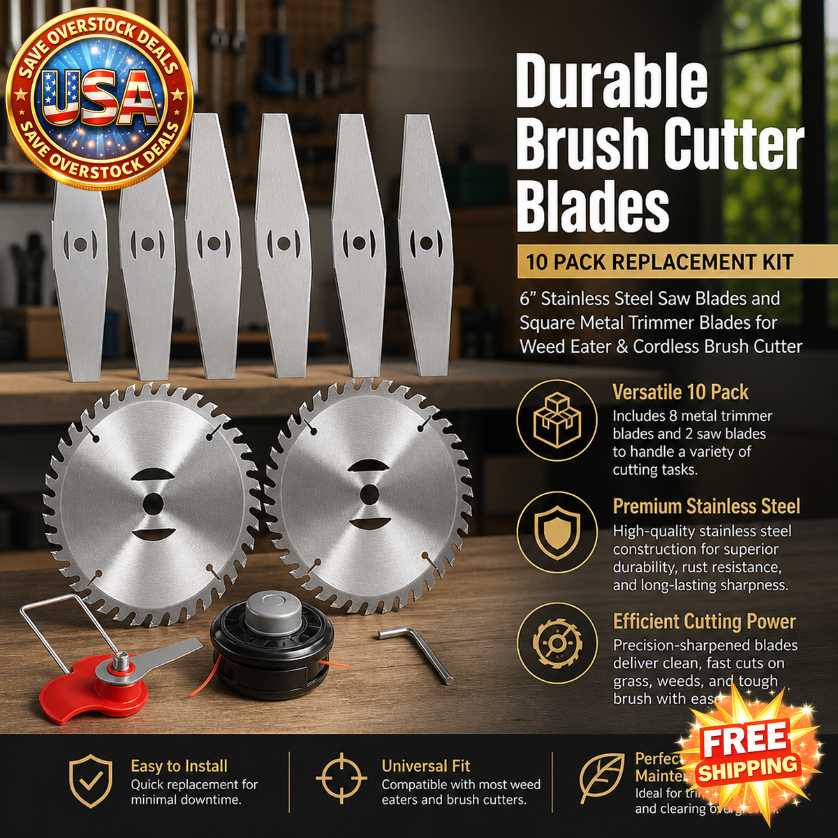 10 Pack Brush Cutter Blade Replacement Kit, 6 Inch Blades