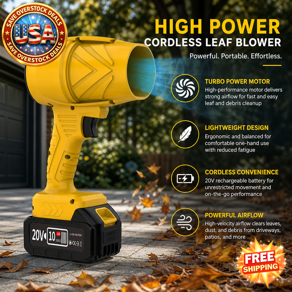 Cordless Leaf Blower 20000RPM Turbo Jet Air Blower 20V