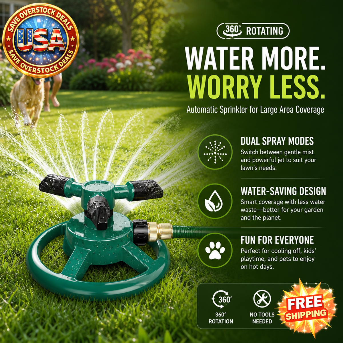 Automatic 360° Rotating Lawn Sprinkler for Yard and Garden