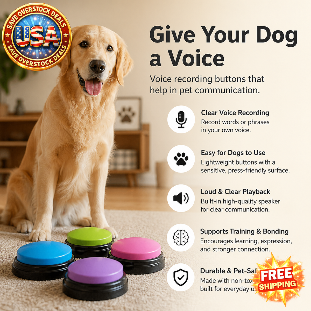 Dog Talking Button for Communication; Voice Recording Buzzer