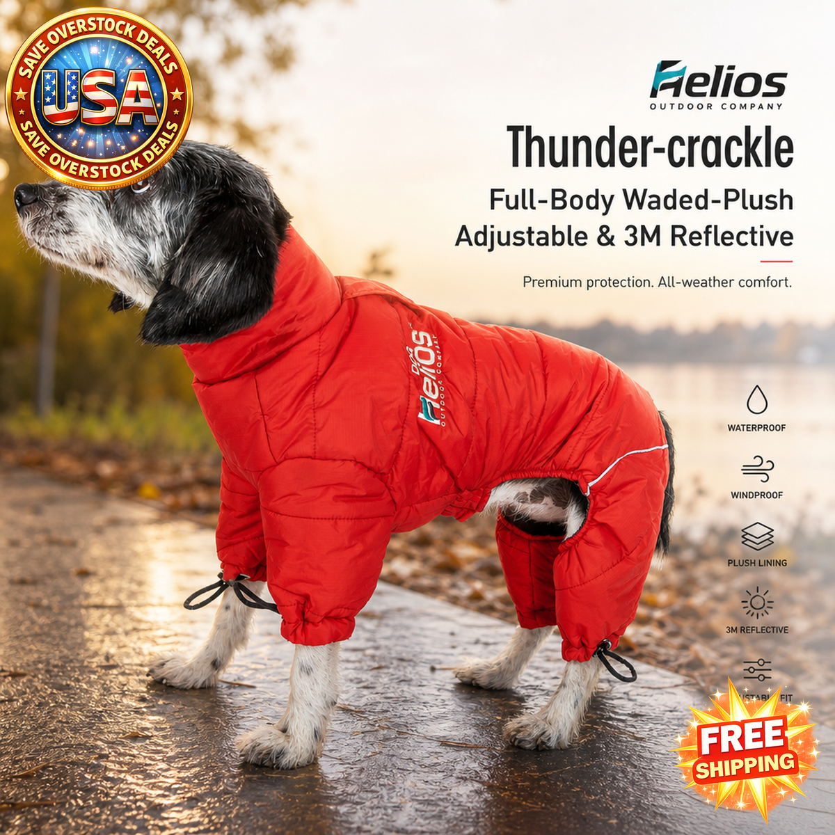 Helios Full-Body Waded-Plush Dog Jacket with 3M Reflective