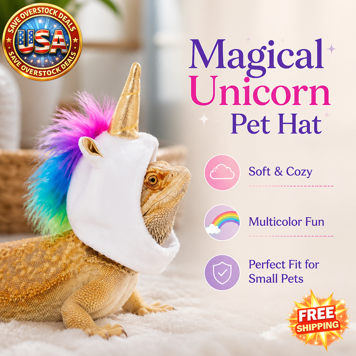 Lizard Chameleon Unicorn Plush Hat for Pets