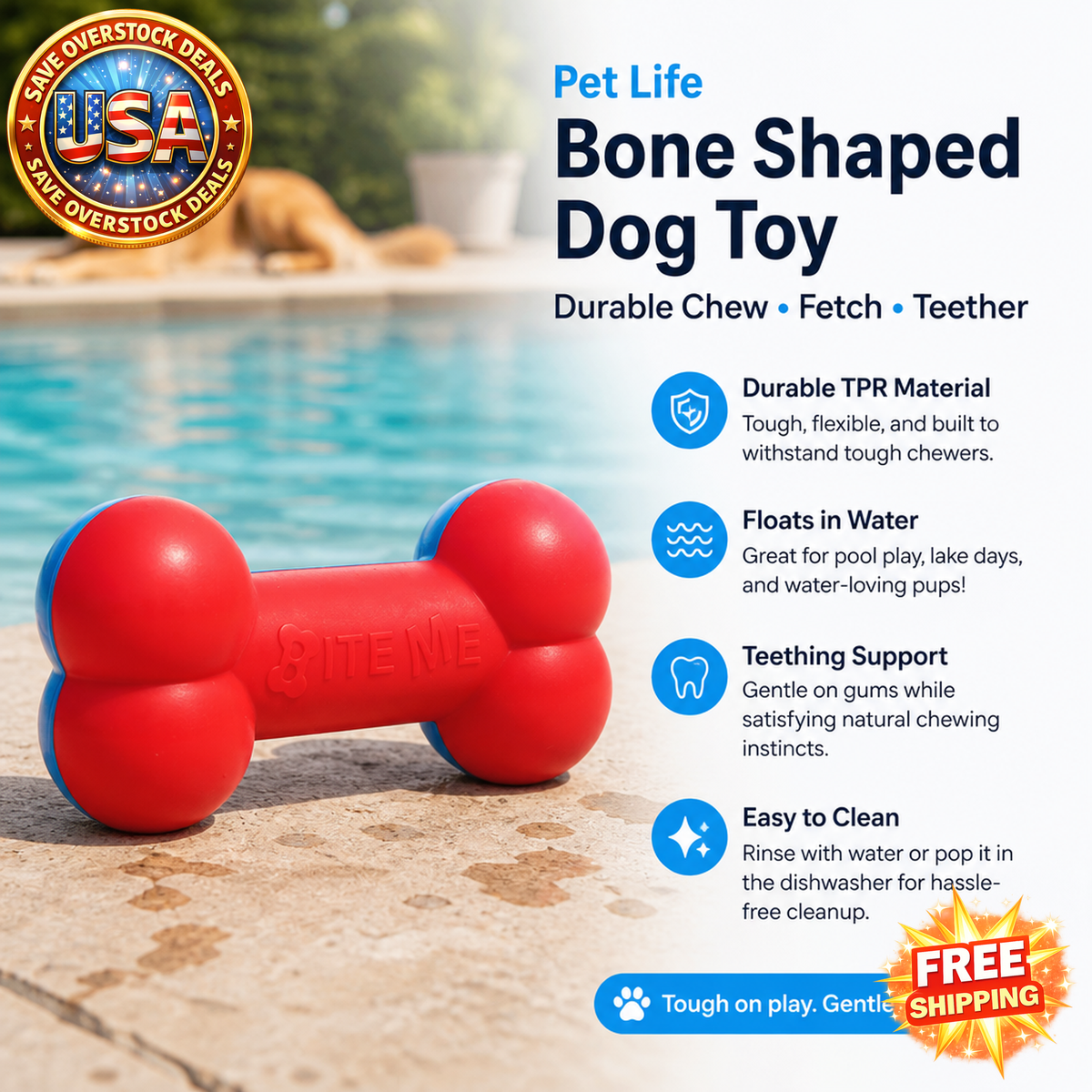 Durable Bone Shaped Chew and Fetch Dog Toy for Pets