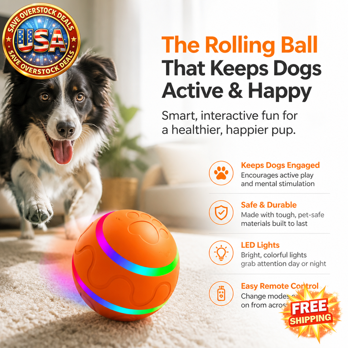 Interactive Rolling Ball for Dogs and Cats, Natural Rubber