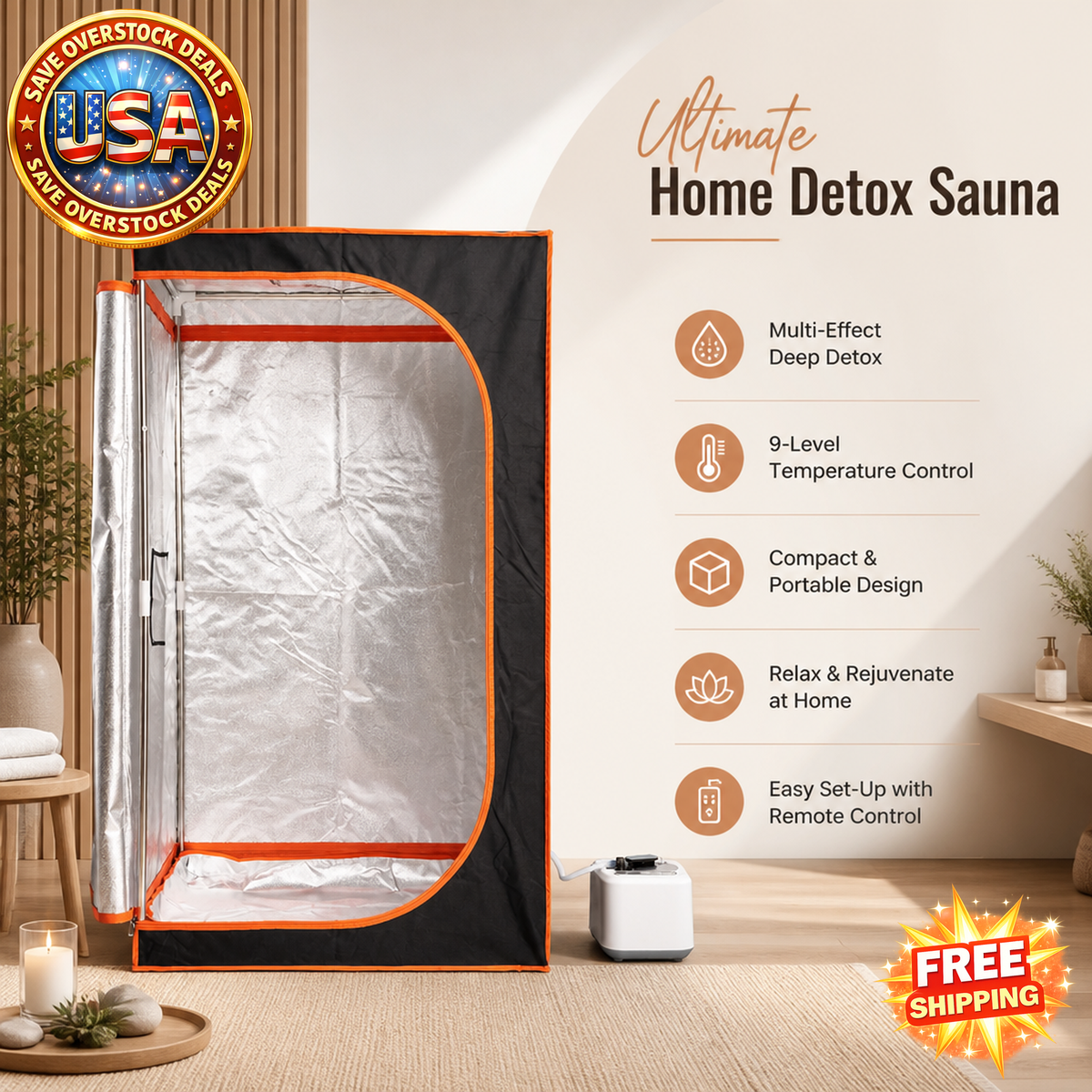 Portable Steam Sauna Tent with Remote Control, 1000W