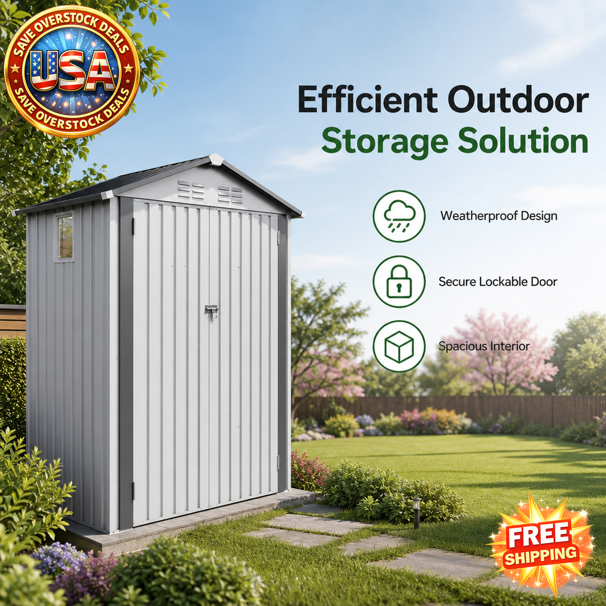 Metal Storage Shed 6X3.6FT with Lockable Door and Waterproof Roof