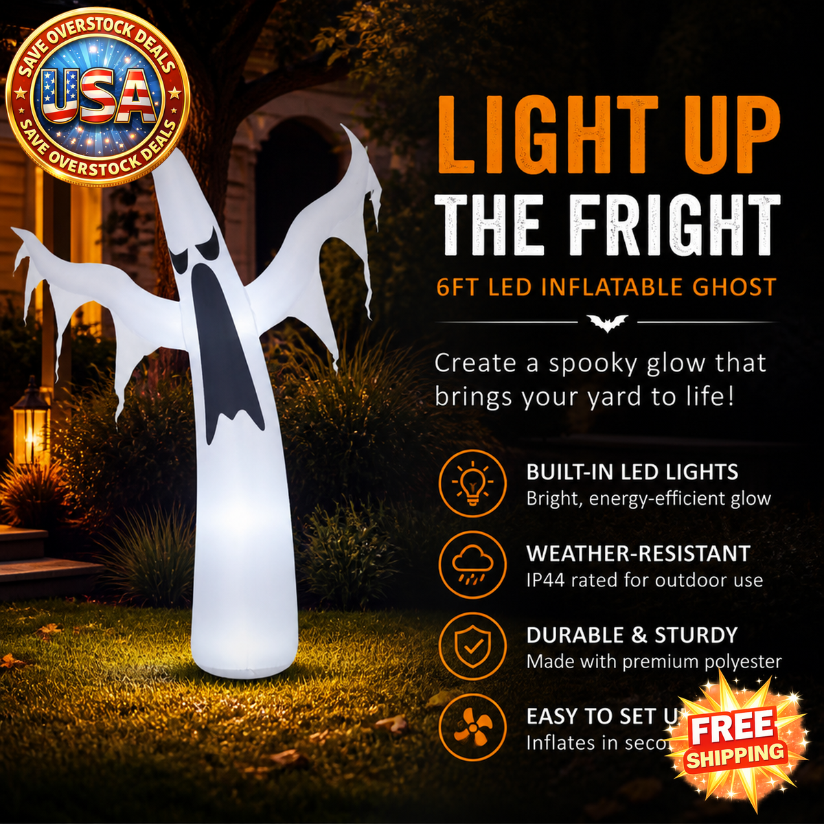 Halloween Inflatable White Ghost Yard Decor with LED Lights