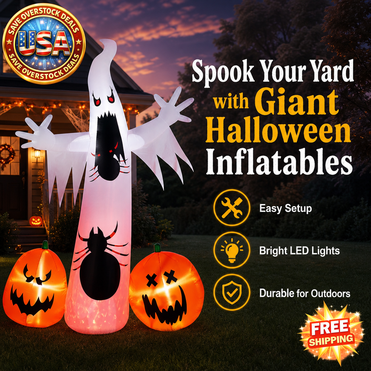 11.8 FT Halloween Inflatable Ghost Spider Pumpkin Decoration