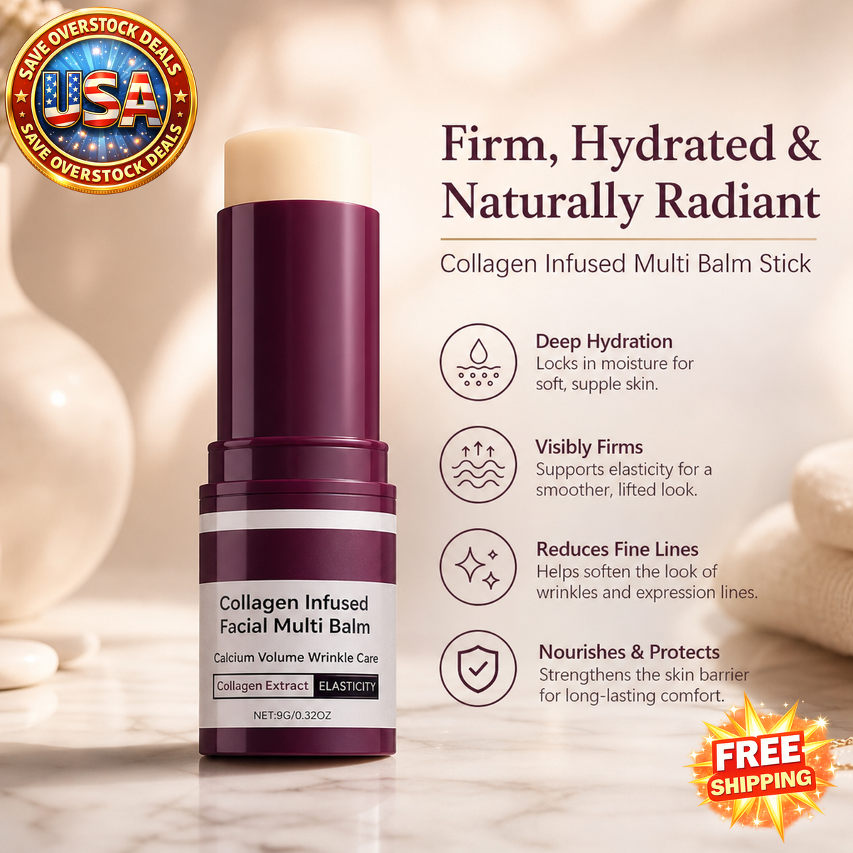 Collagen Infused Facial Multi Balm Stick for Dry Skin Care