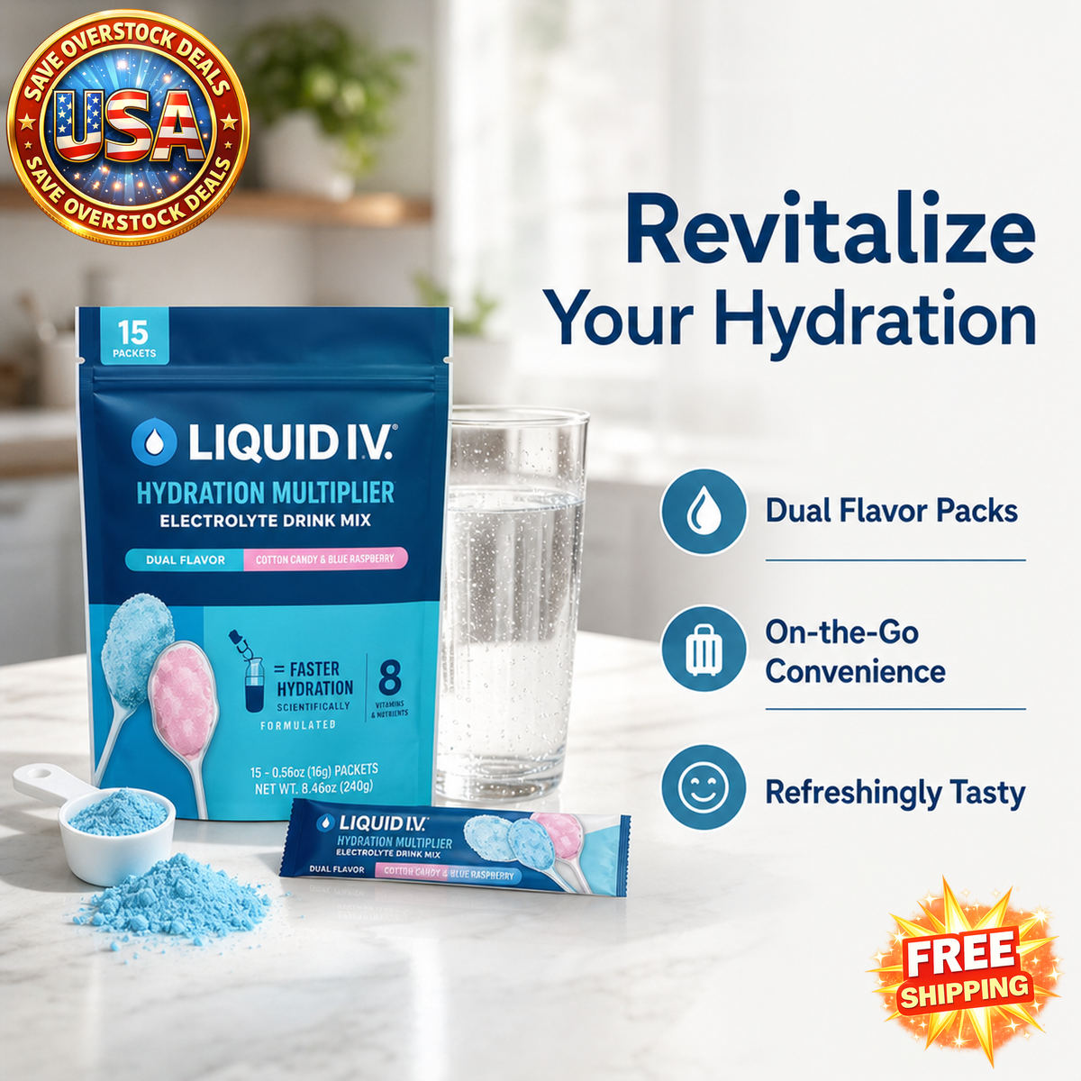 Dual Flavor Electrolyte Drink Mix Powder Packets, 8 Count