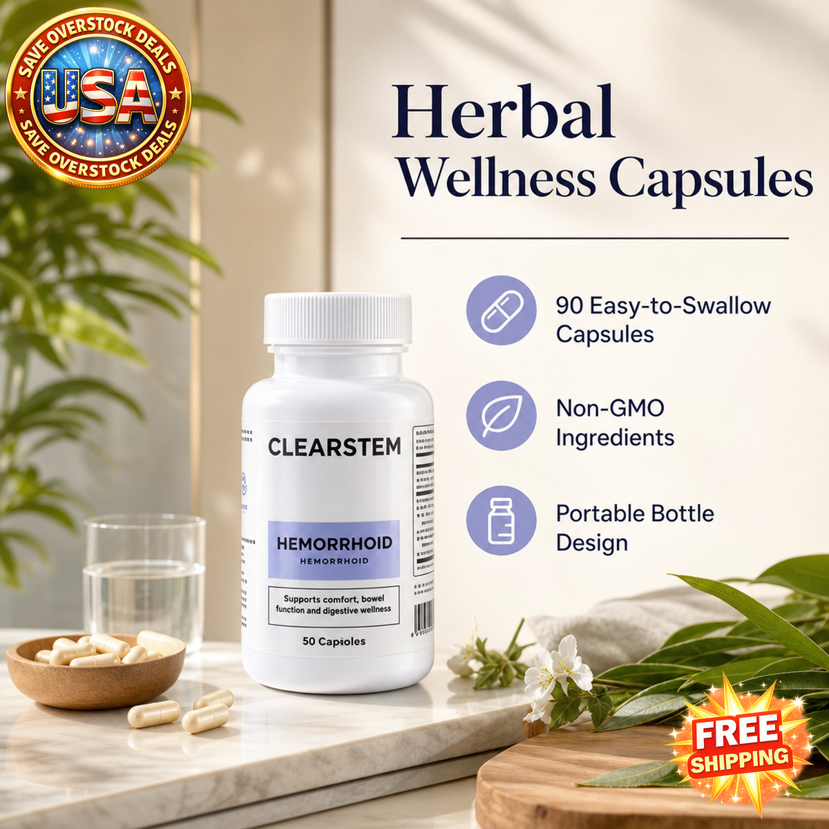 Herbal Botanical Blend Capsules, Natural Dietary Supplement, 90 Count