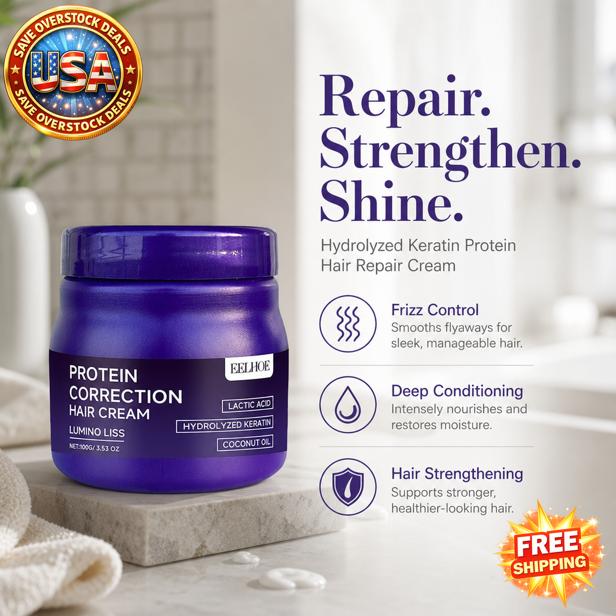 Hydrolyzed Keratin Protein Hair Repair Cream for Damaged Hair