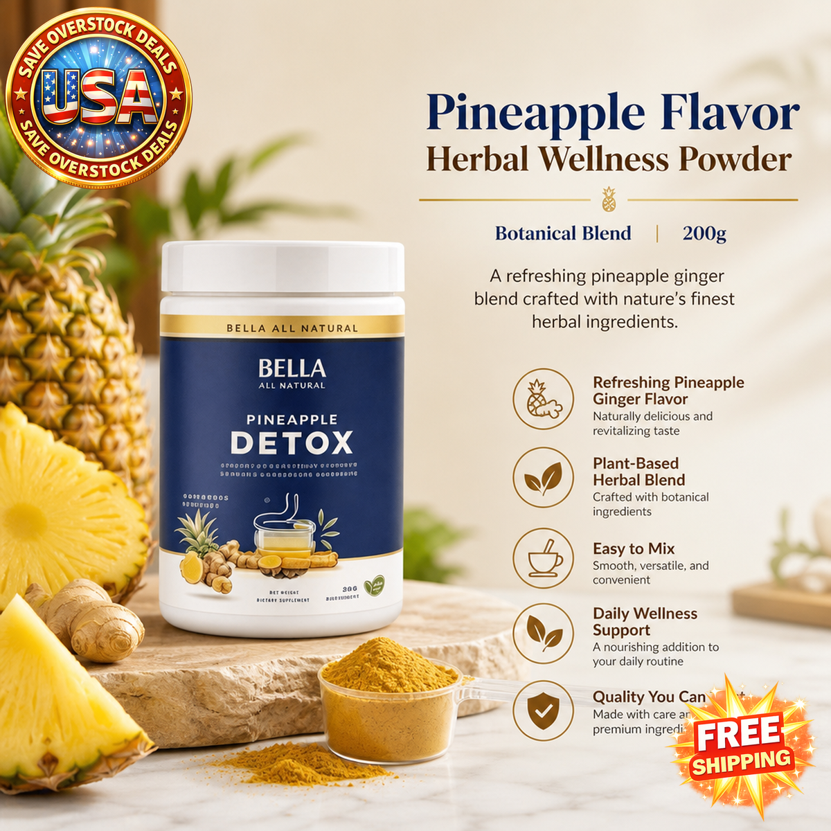 Pineapple Flavor Herbal Wellness Powder for Daily Use