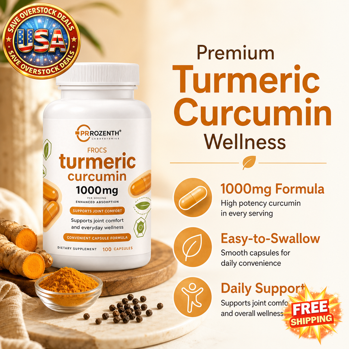 Turmeric Curcumin Capsules 1000mg, Plant Extract Supplement