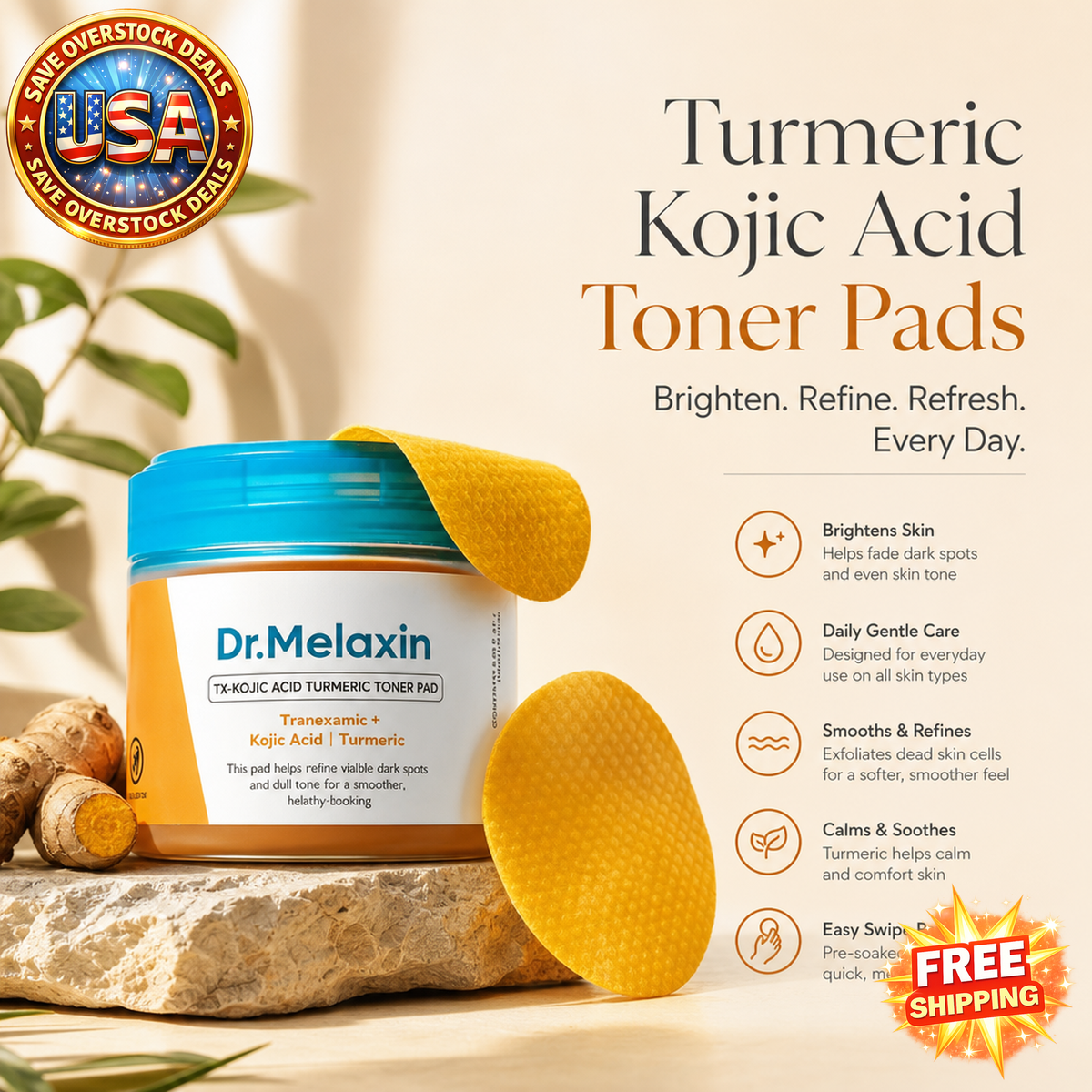 Turmeric Kojic Acid Toner Pads for Even Skin Tone Care