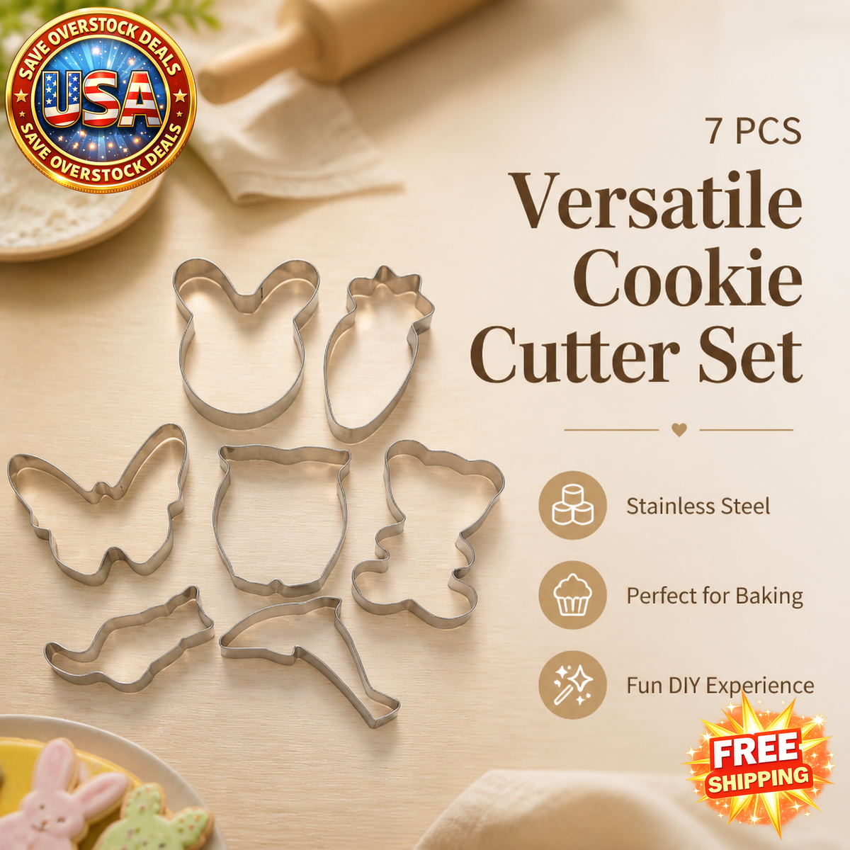7 Pcs Stainless Steel Cat Cookie Cutters for Baking