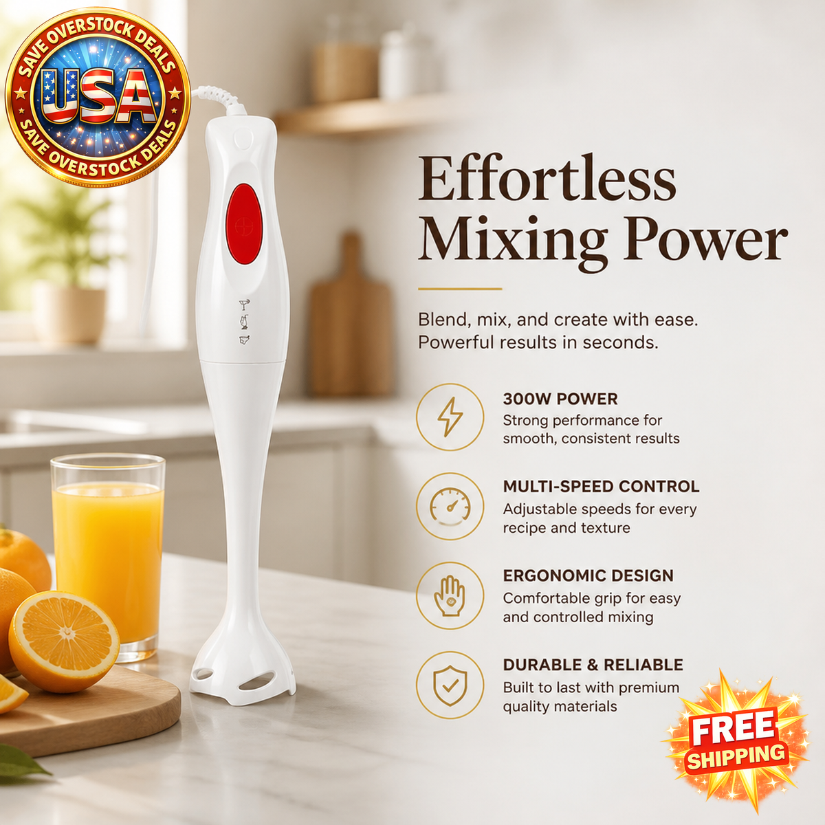 Electric Food Mixer 300W Hand-Held Blender EU Plug 220V