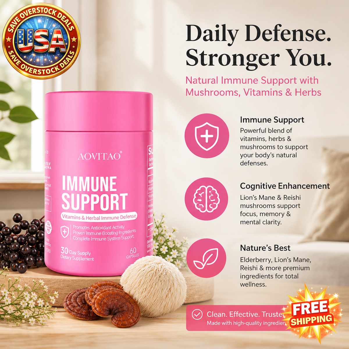 Immune Support Supplement Natural Herbal Cognitive Support Booster