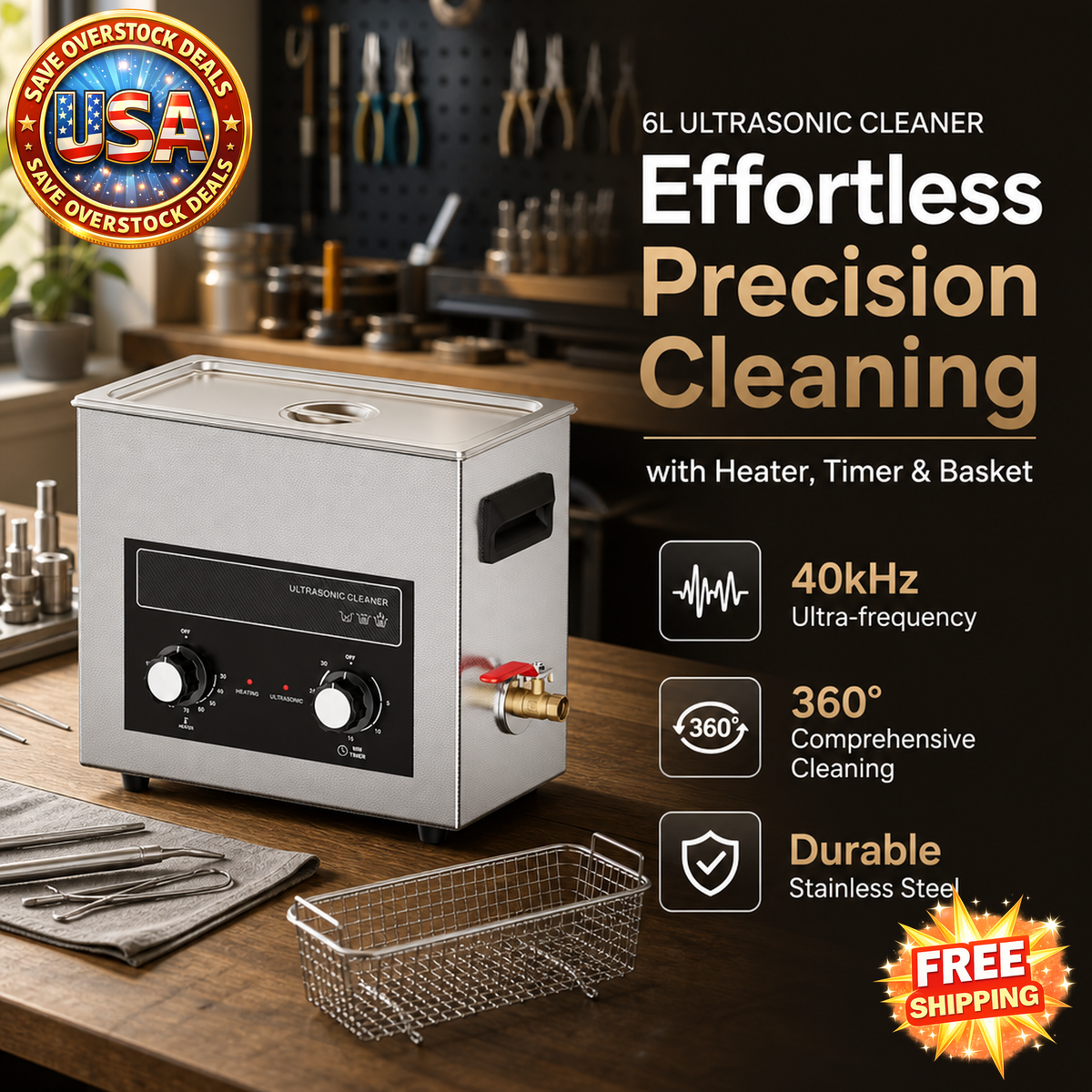 6L Ultrasonic Cleaner with Heater & Timer for Professional Use