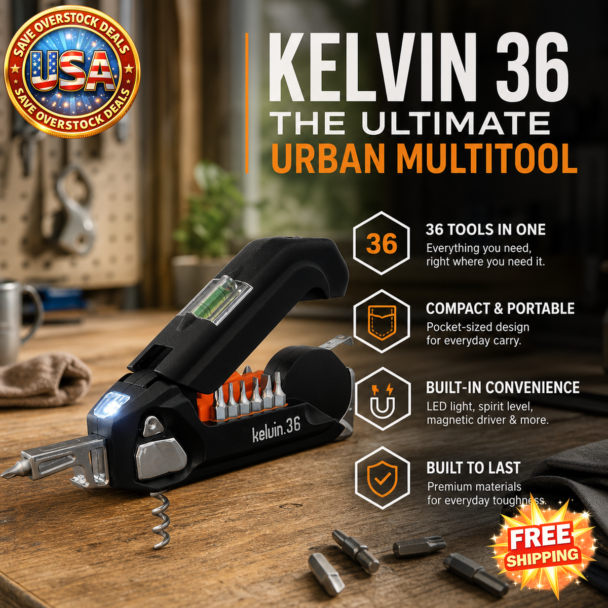 Kelvin 36 Urban Multitool with 36 Tools in Compact Design