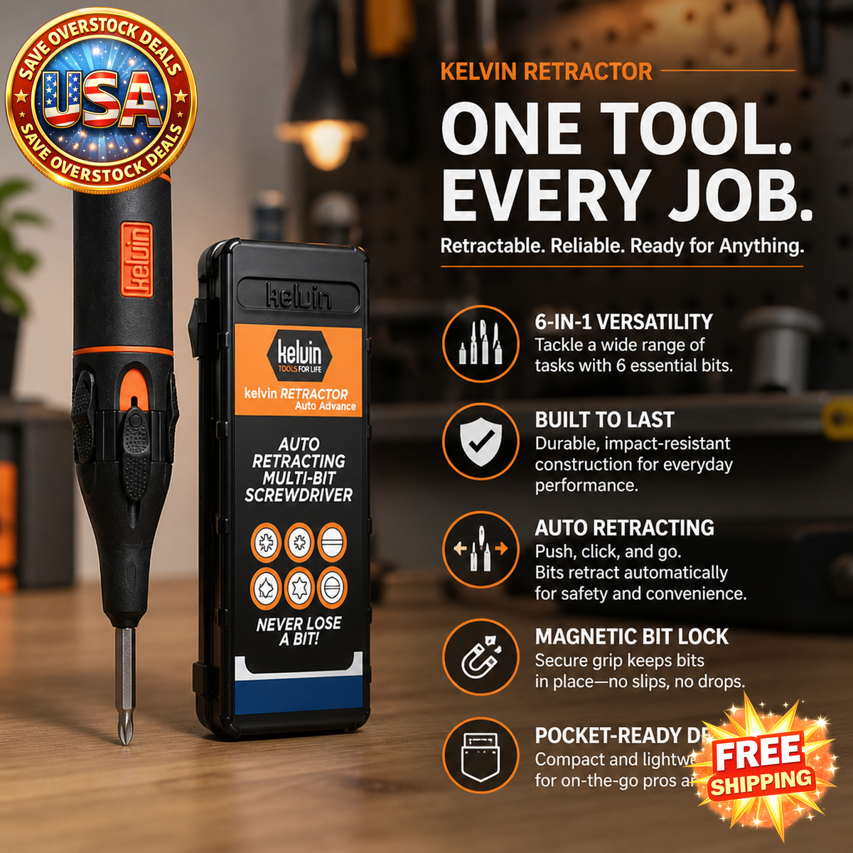 Kelvin Retractor Auto Advance - Multi-Tip Screwdriver Tool