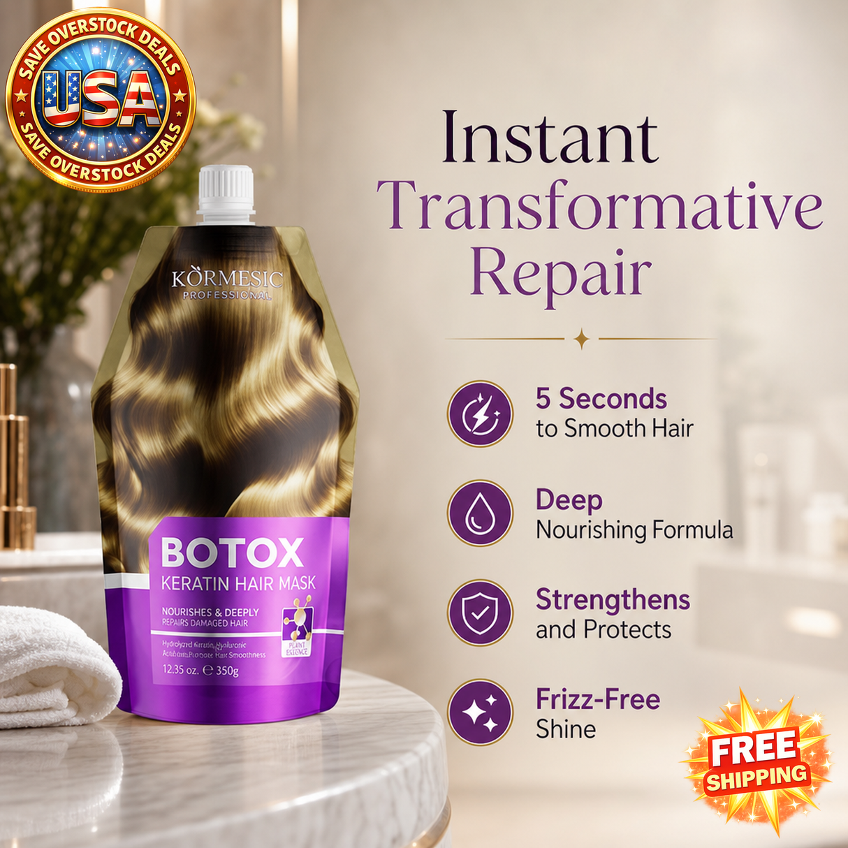 Keratin Hair Mask for Damaged Frizzy Hair Repair