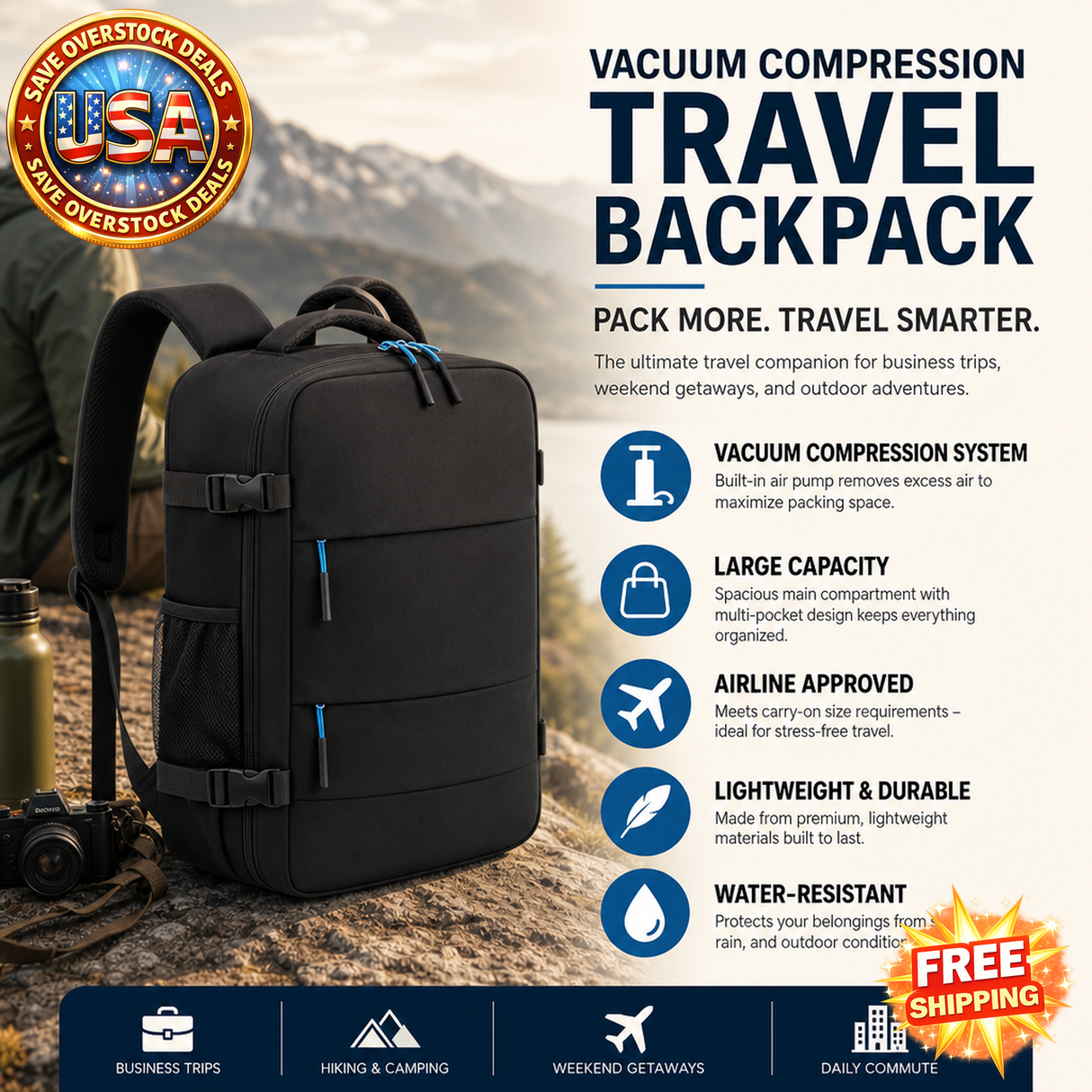Lightweight Foldable Travel Backpack for Hiking and Camping