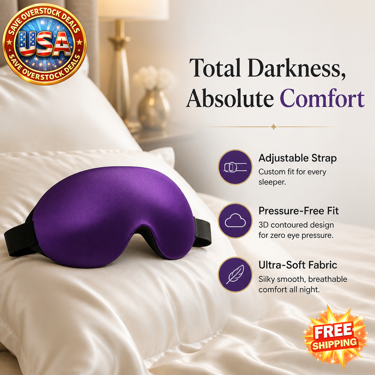3D Adjustable Sleep Mask for Men and Women - Light Blocking