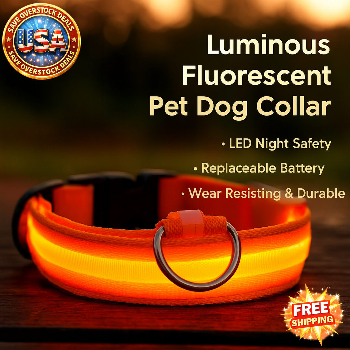 Nylon LED Dog Leash & Collar Set - Glow in the Dark, Safety Flashing Light