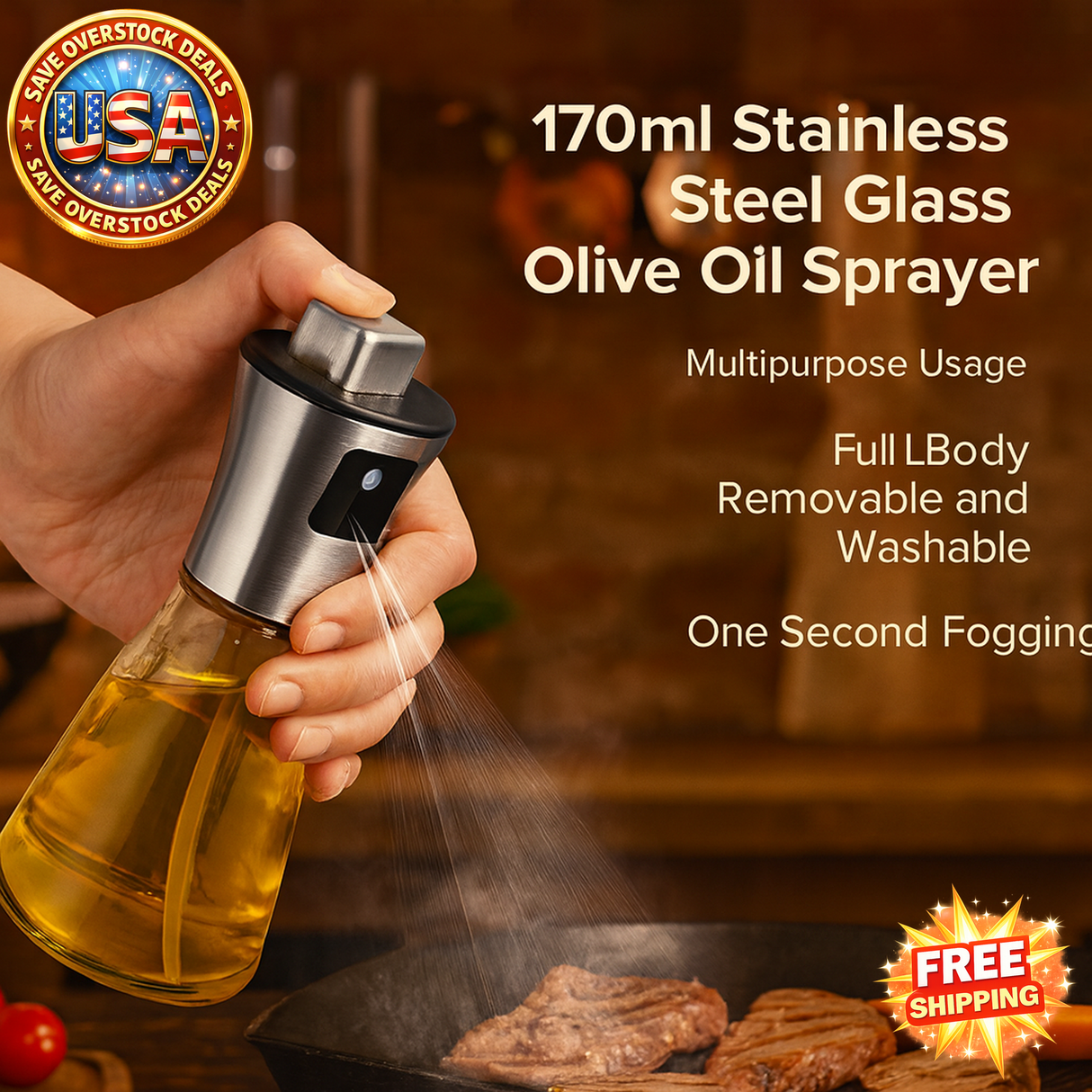 Stainless Steel Olive Oil Sprayer 170ml Leak-Proof Misting Dispenser