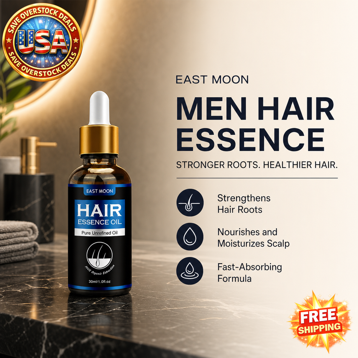 East Moon 30ml Hair Essence for Men - Strengthens Roots