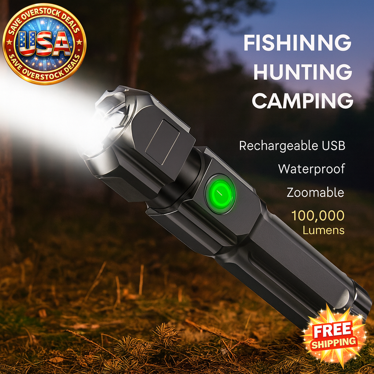Powerful Rechargeable LED Flashlight 100,000 Lumen Waterproof Tactical Torch