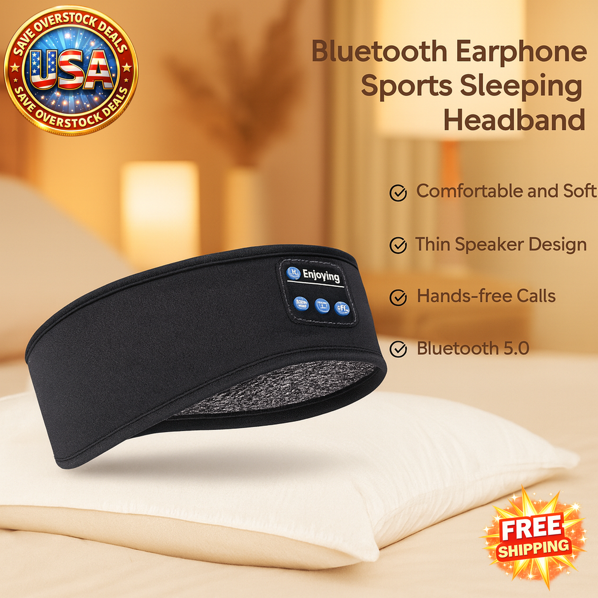 Bluetooth Sports Headband Earphones - Wireless Music Eye Mask Headset