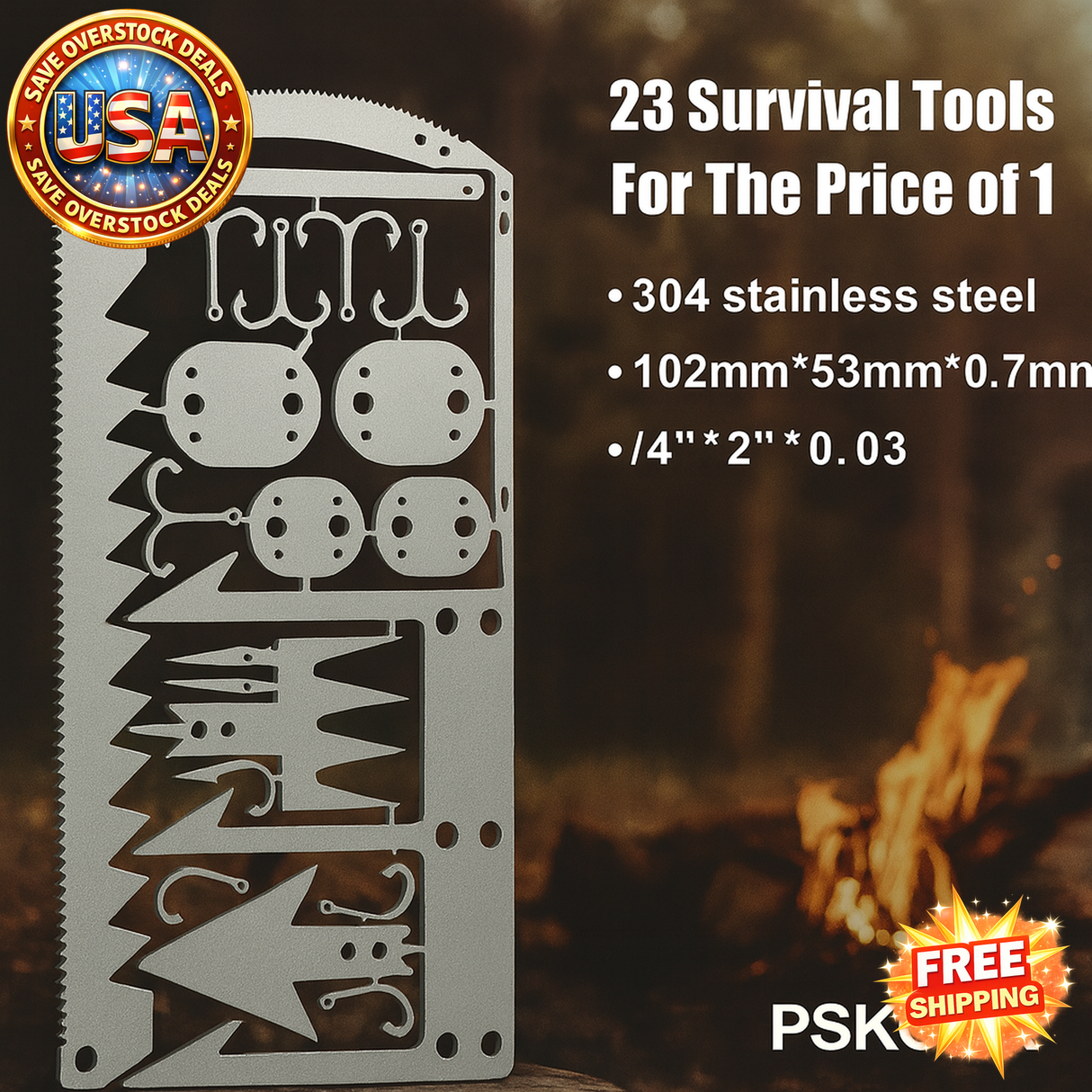 Outdoor Stainless Steel Survival Tool Card for Fishing & Camping