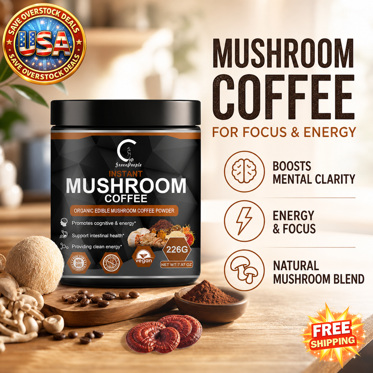 Lion's Mane Mushroom Coffee with Reishi & Cordyceps 226G