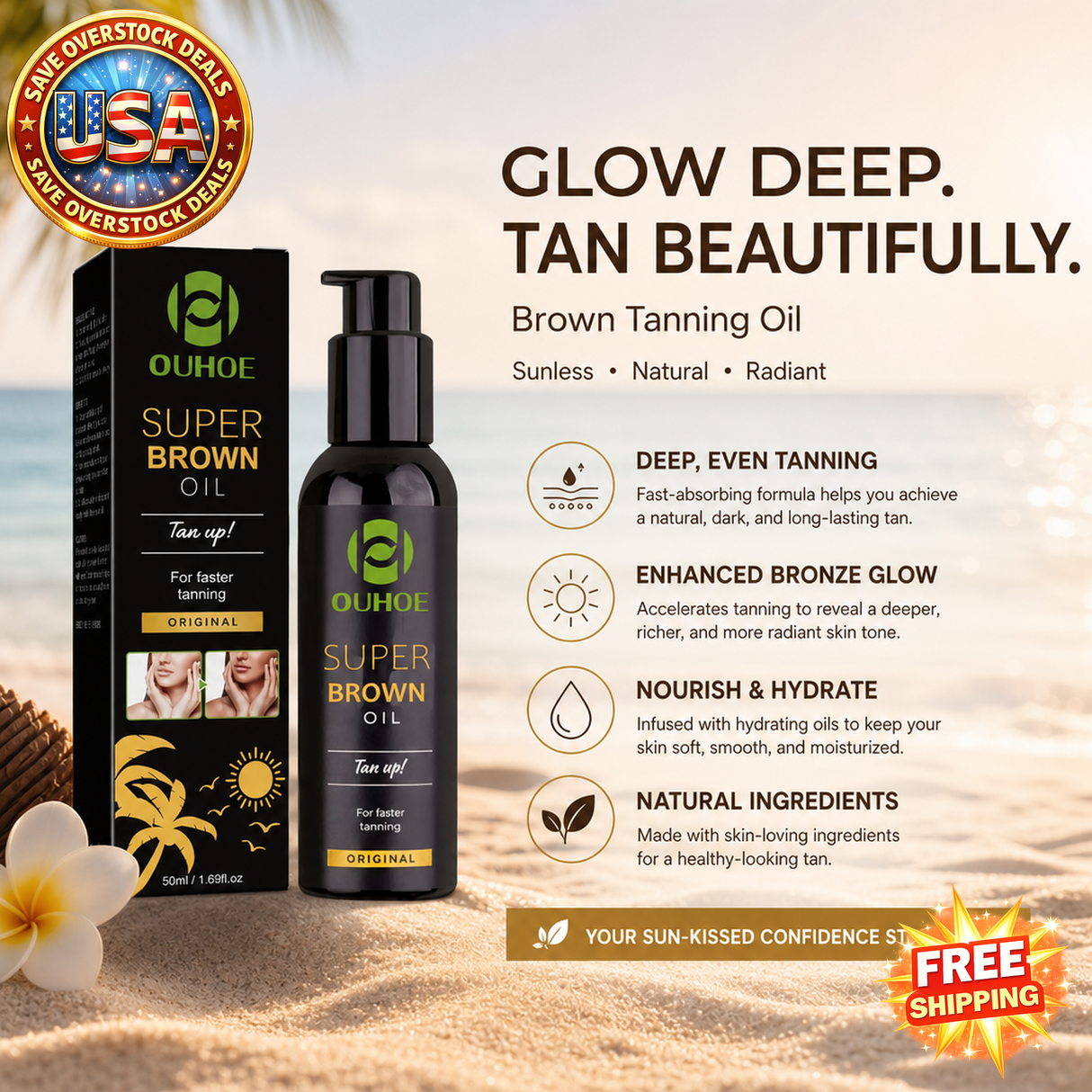 Brown Sunless Tanning Oil - Natural Body Bronzer