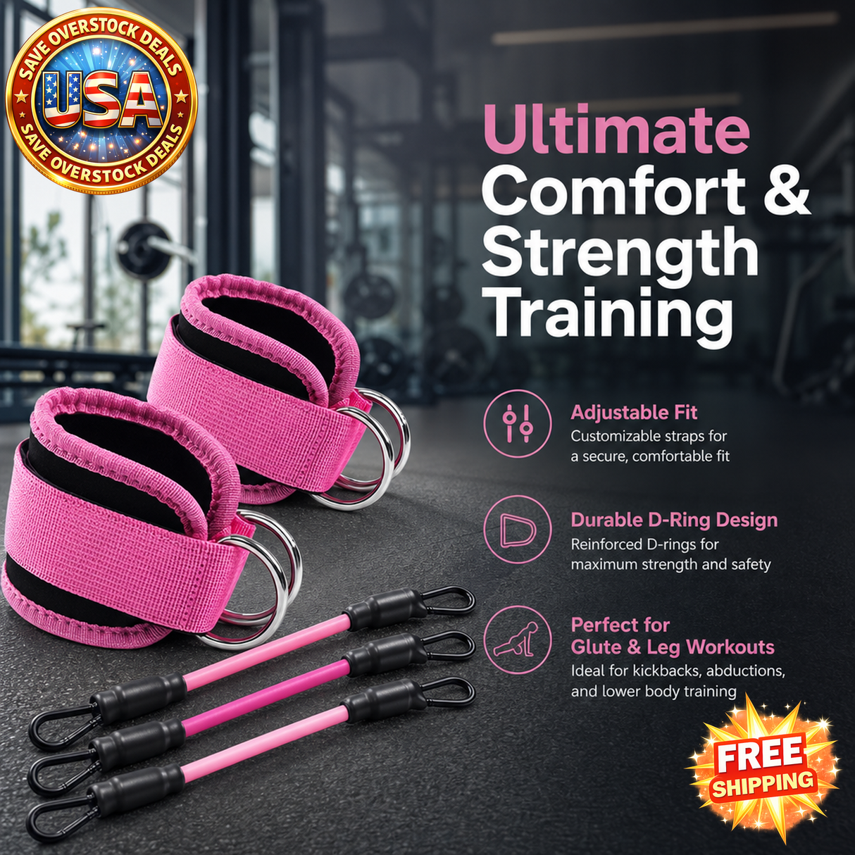 Adjustable D-Ring Ankle Straps for Cable Machines Pilates