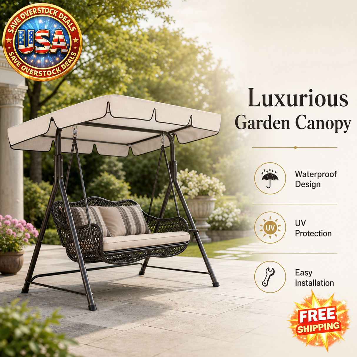 Garden Swing Canopy Waterproof Replacement Cover for Patio