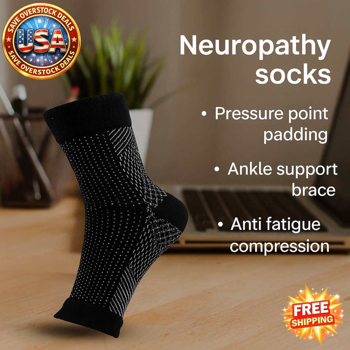 Neuropathy Compression Socks Ankle Support Sleeve 1 Pair for Sports
