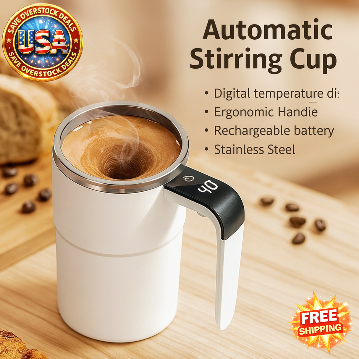 Automatic Stirring Cup Rechargeable Stainless Steel Electric Mixer 15oz
