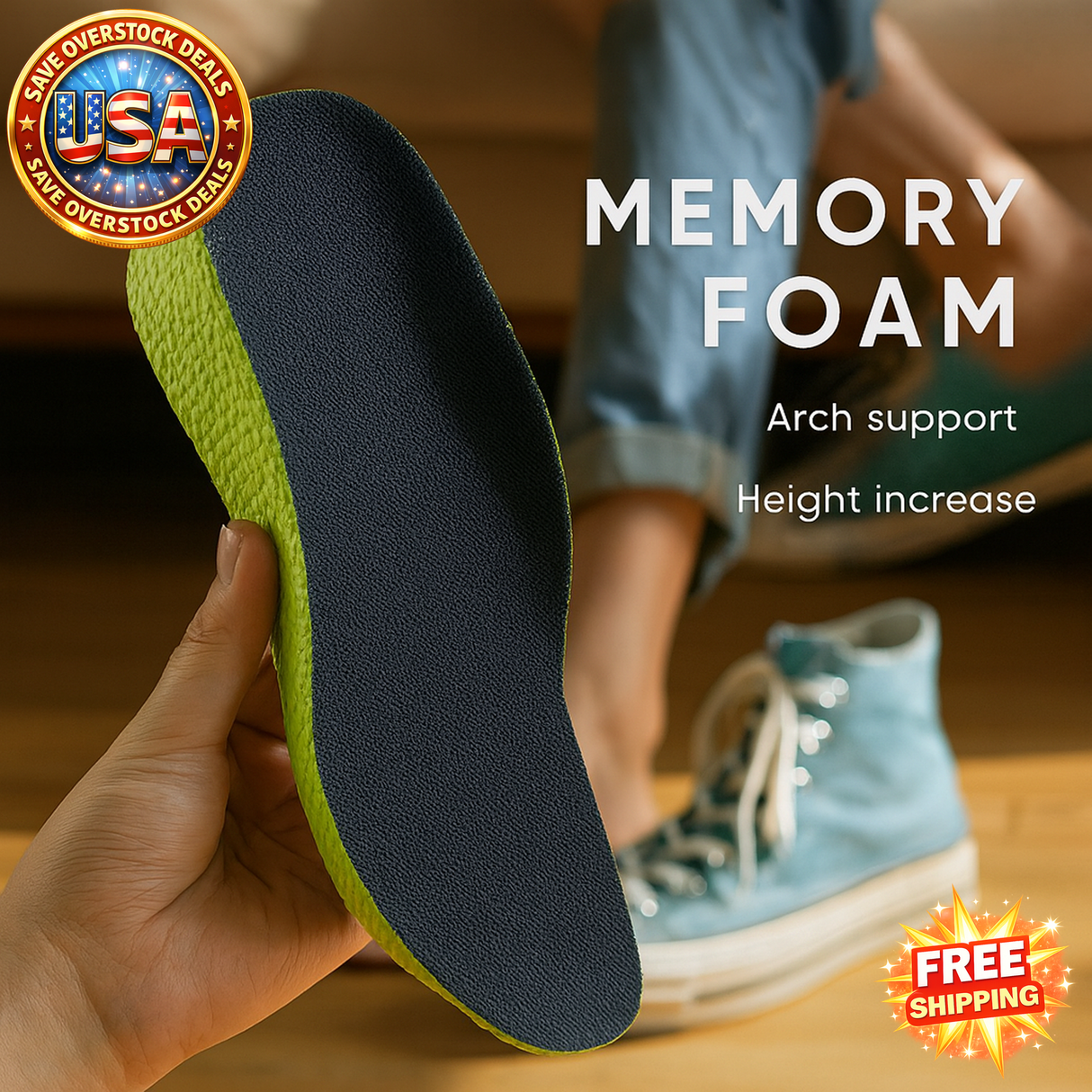 Memory Foam Height Increase Insoles for Arch Support