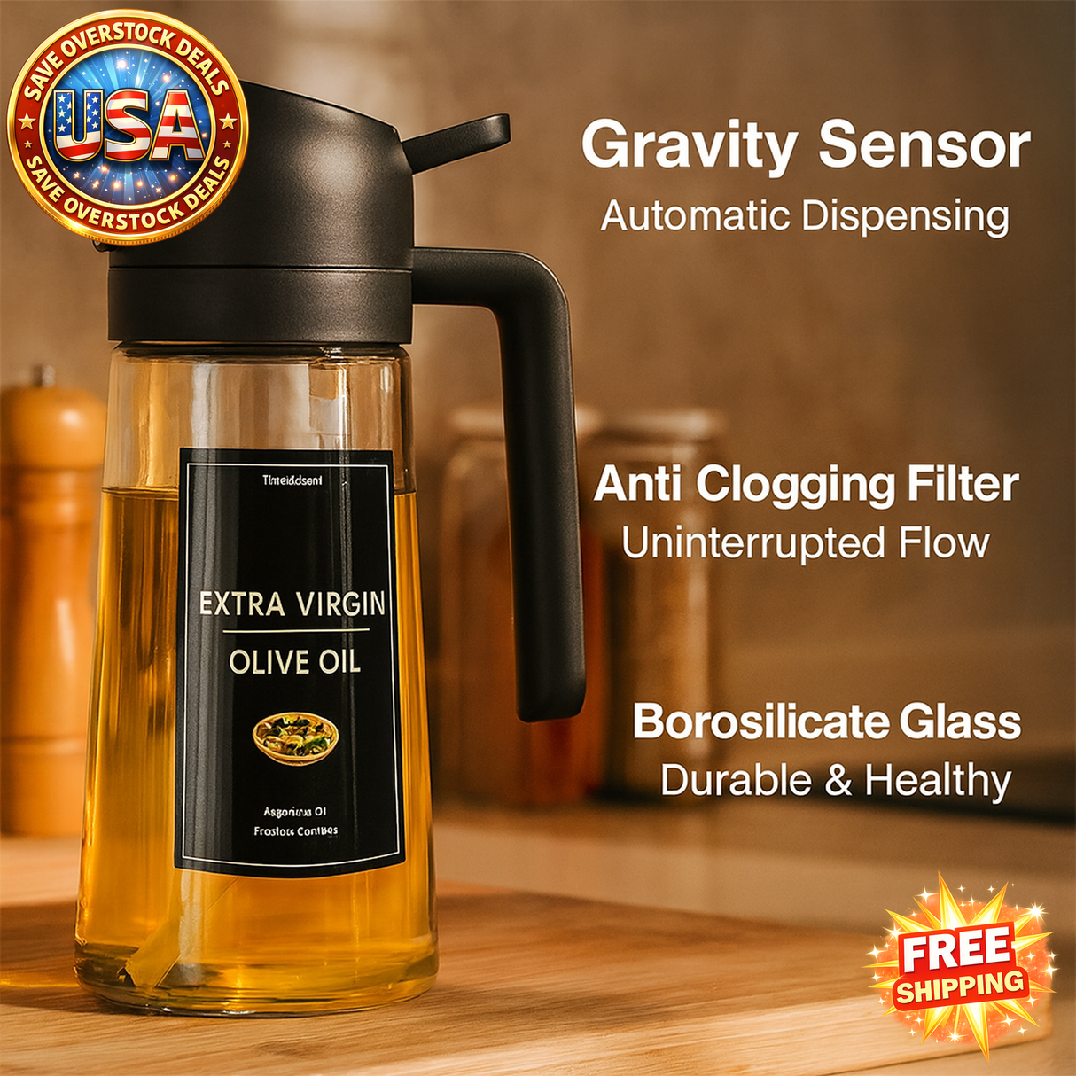 Oil Sprayer 2-in-1 Olive Oil Dispenser 16oz Glass Kitchen Mister