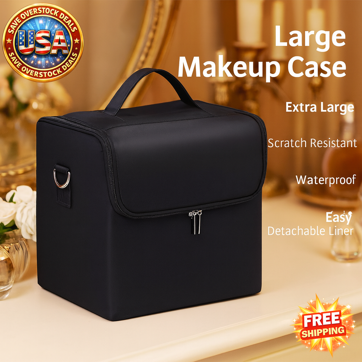Large Makeup Train Case 4 Tier Organizer Bag for Women Travel Storage