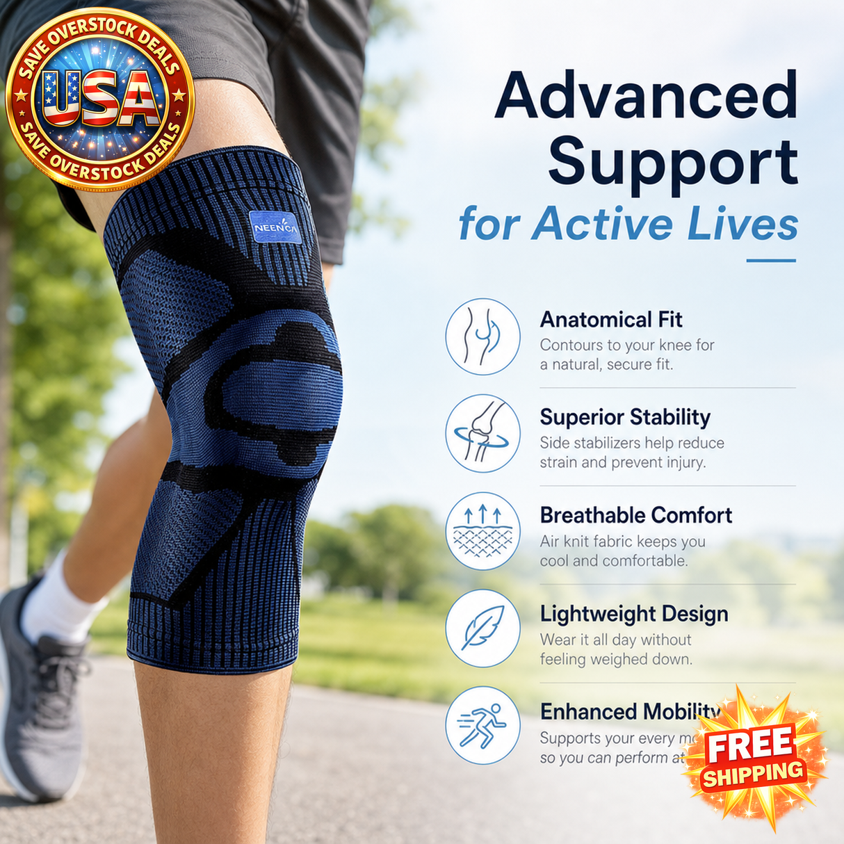 NEENCA Knee Brace Support with Gel Compression Sleeve