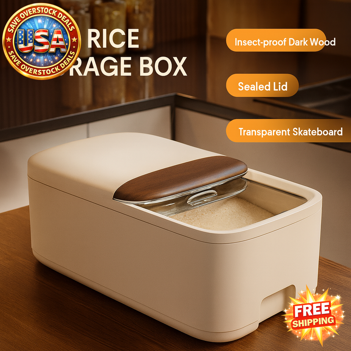 Rice Storage Box 10KG with Lid, Moisture & Insect Proof Kitchen Container